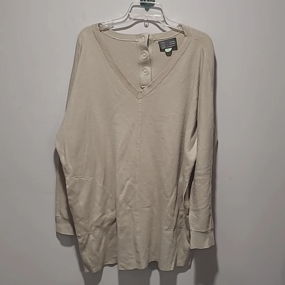 Anthropologie Saturday Sunday oversized large petite tan sweater with pockets